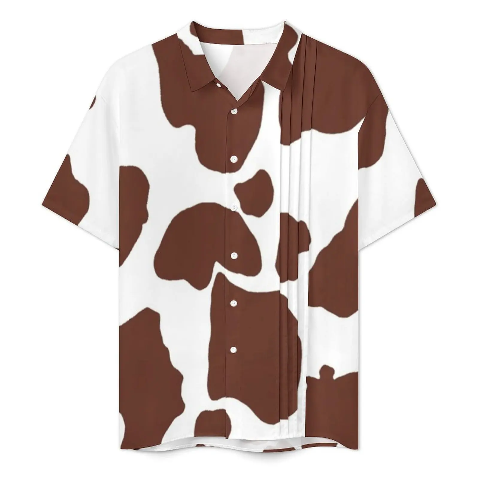 Cow Print Vacation Shirt Brown Spotted Cow Skin Hawaii Casual Shirts Man Trendy Blouses Short Sleeve Streetwear Pattern Top