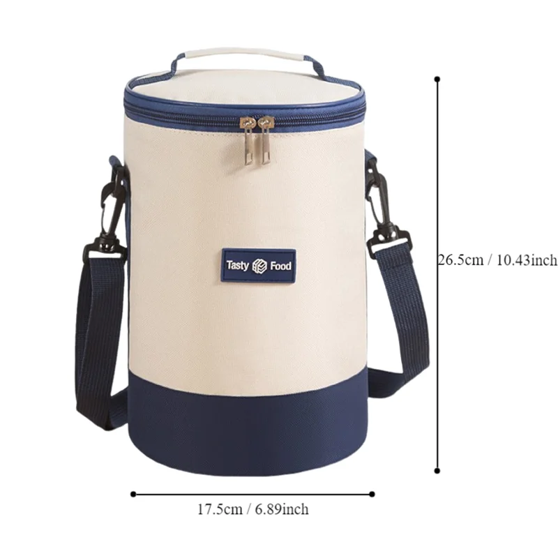 Large Capacity Portable Lunch Bag Fresh-Keeping Cylindrical Insulated Lunch Box Tote Round Aluminum Foil Food Thermal Cooler Bag