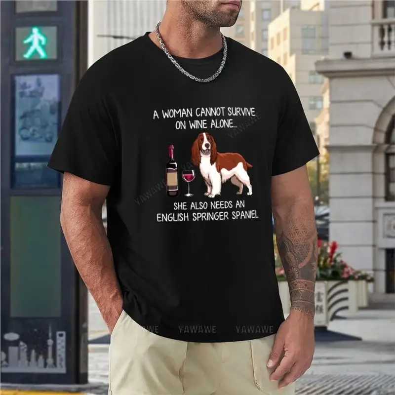 English Springer Spaniel and wine Funny dog t-shirt graphics t shirt ragazzi t-shirt summer top mens graphic t-shirt funny