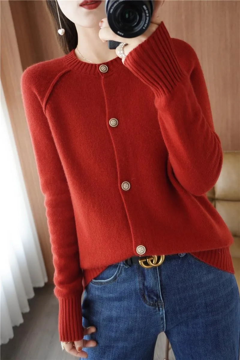 2023 New Slim Knitwears Women\'s Round Neck Autumn Winter Buttons Tops Long Sleeve Sweater Coat Female Cardigans Para Mujer