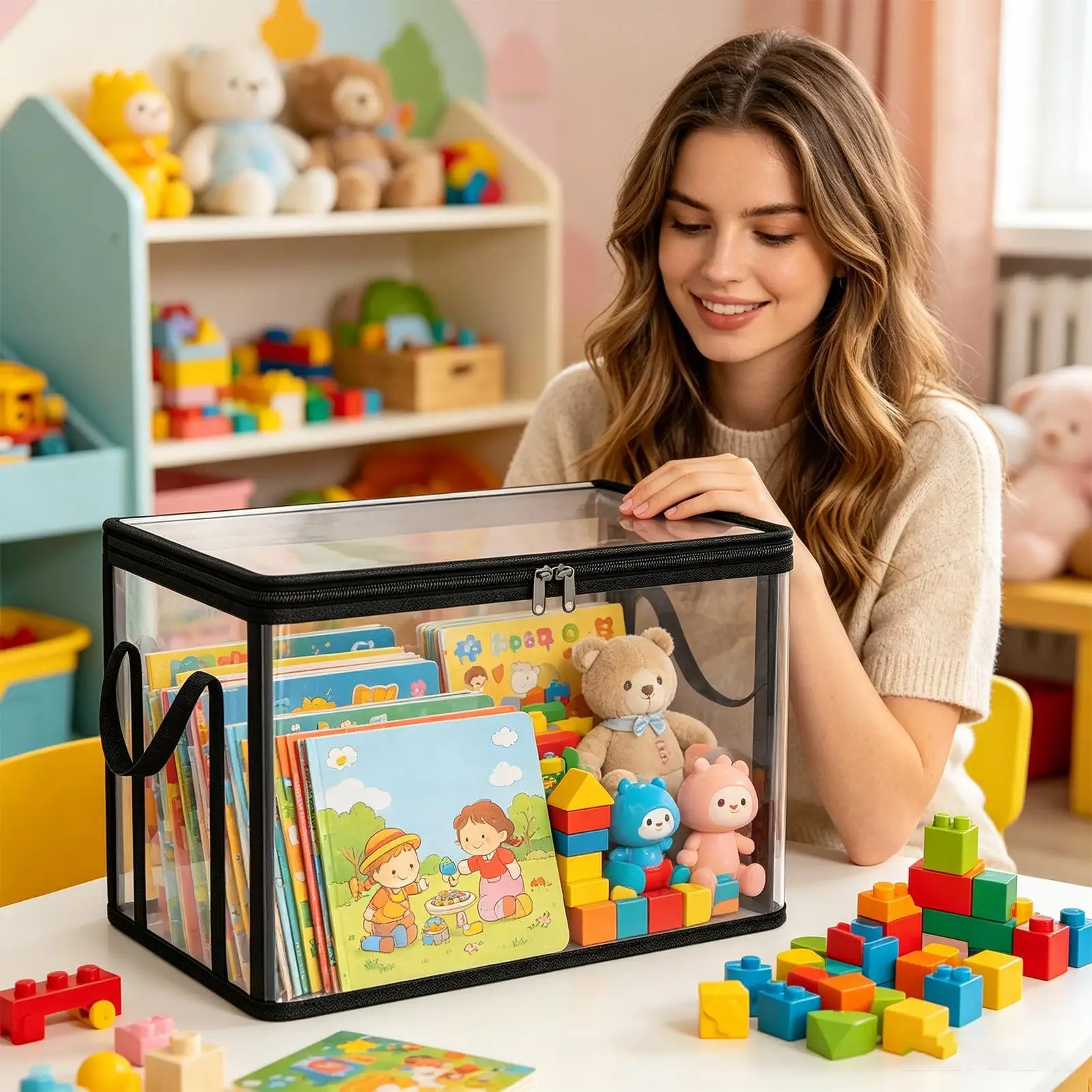 Foldable Storage Bins Large Clear Heavy Duty Boxes With Lids Collapsibled Clothes Blanket Organizer For Closet Bedroom - view 3