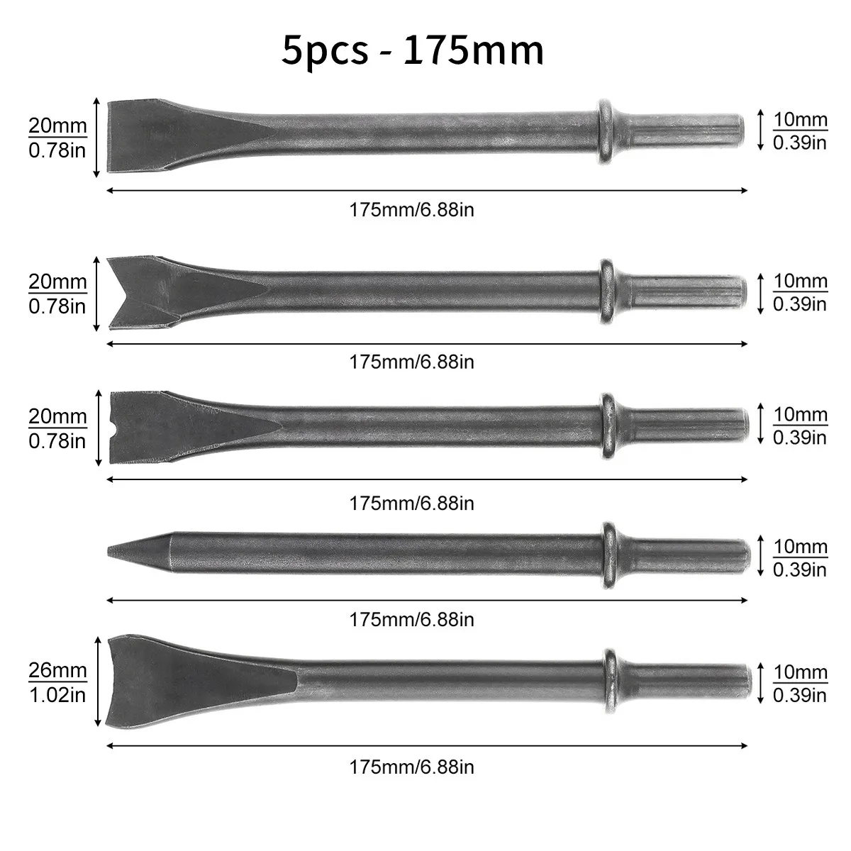 4/5pcs/set Air Chisel Impact Head Hard 45# Steel 120/175mm Solid Long Impact Head Support PneumaticTool for Cutting Removal