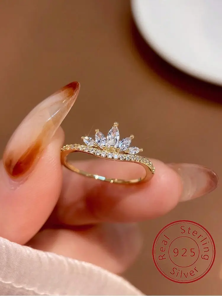 925er Sterlingsilber, modische Einfachheit, klassischer Kronen-Zirkon-Ring für Frauen, Verlobung, Hochzeit, luxuriös, hochwertiger edler Schmuck