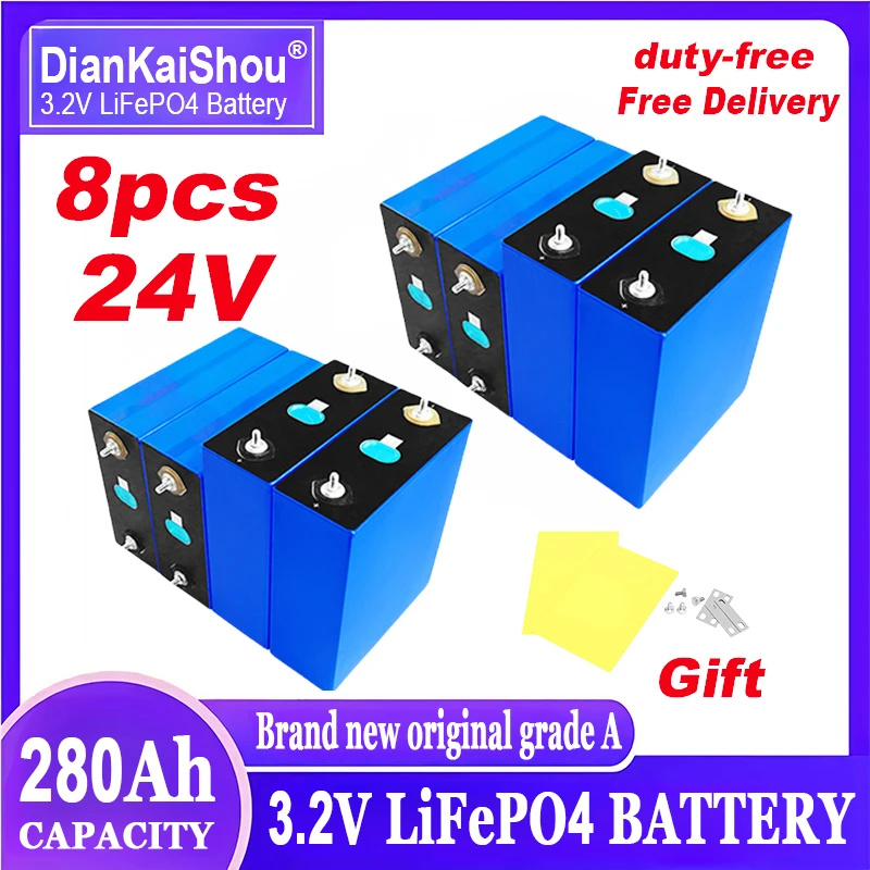 

New 8pcs Lithium Iron Phosphate Cell 3.2V 280Ah Lifepo4 Cell Solar Panel Mobile Power Base Station Household Energy Storage Cell