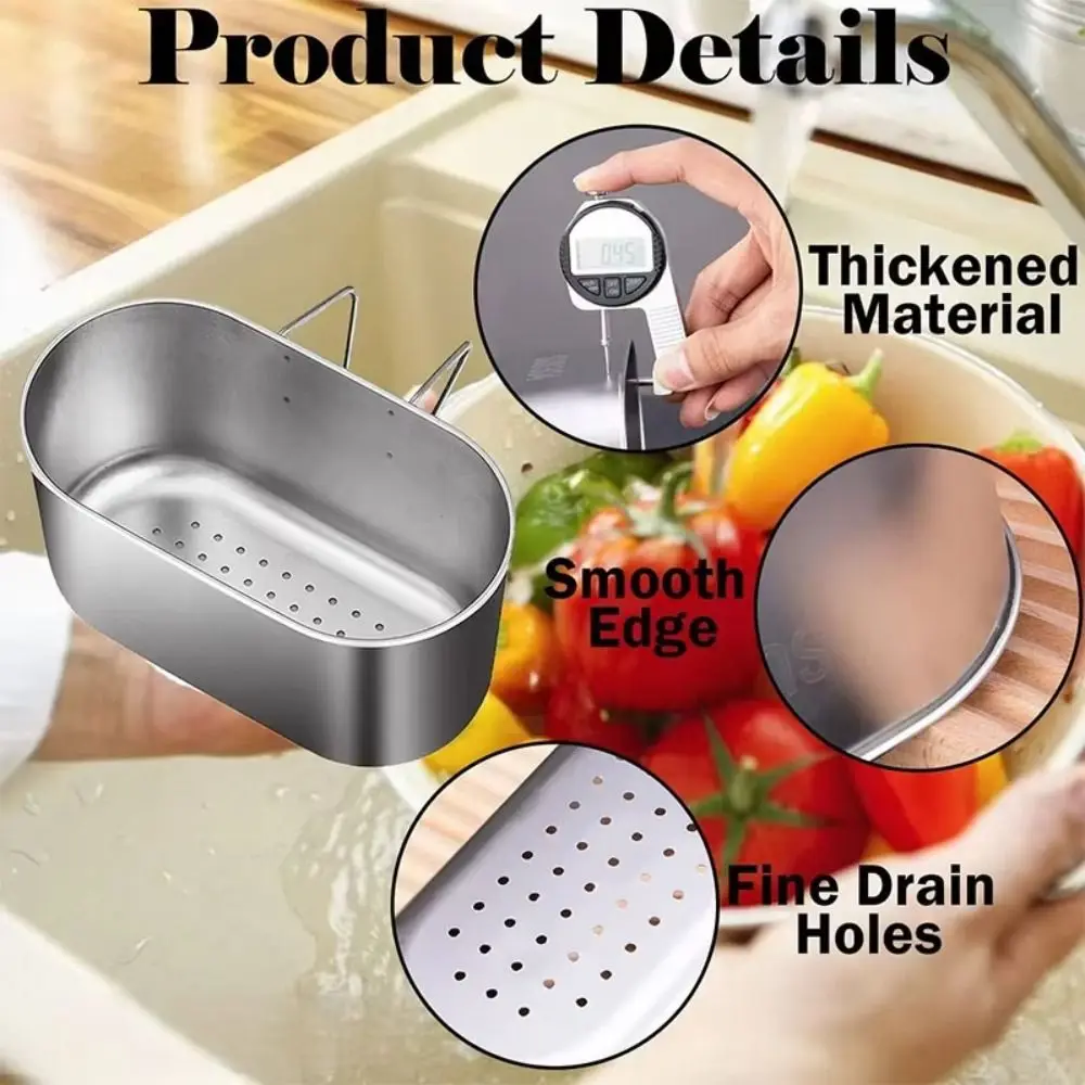 Stainless Steel Portable Strainer Wall Hanging Space-Saving Drainage Basket Time-Saving Rust-Resistant Kitchen Strainer for Home