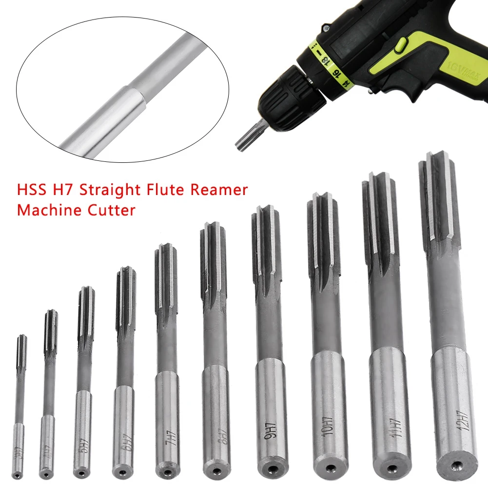 Cutting Reamer Milling Cutter Milling Reamer HSS H7 Straight Flute Reamer Machine Cutter 3/4/5/6/7/8/9/10/11/12mm