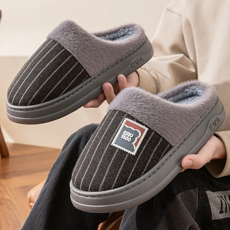

plus size 46-47 cotton slippers for Man winter warm 2025 new indoor home anti slip thick sole men's cotton shoes plush