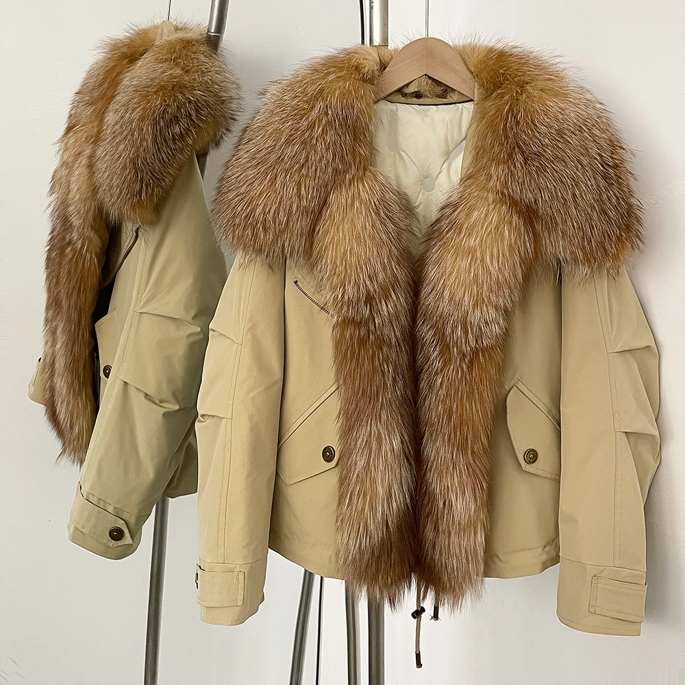 Real Fox Fur Collar Down Coat Warm Natural Raccoon Fur Jacket Female Autumn Winter White Duck Down Jacket Women Puffer Jacket