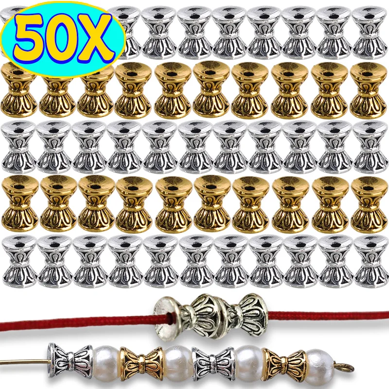 10/20/30/40/50pcs 6x5.5mm Mix Vintage Lotus Base Bottom Double-sided Spacer Beads Bracelet Beads For jewelry Making Accessories