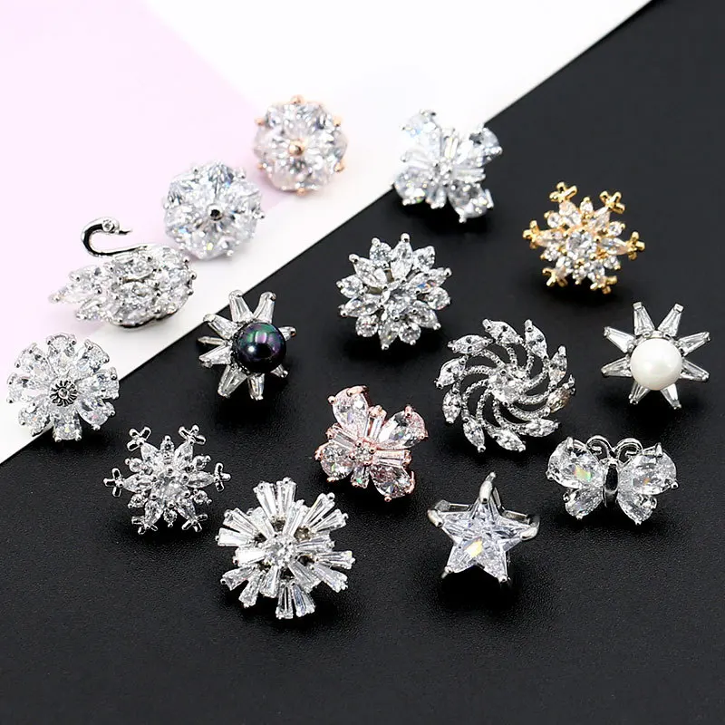 Luxury Crystal Zircon Buttons for Evening Dress Seamless Anti-Glare Decorative Buttons for Shirts and Blouses Sewing Accessories