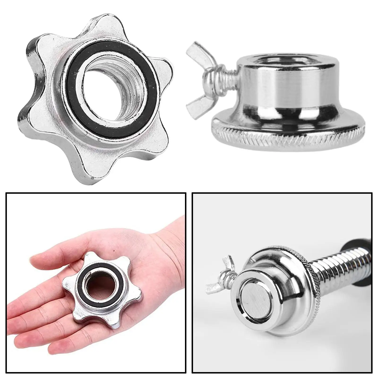 Stainless Steel Hex Nuts, Spin-Lock Collar Screw for Barbell Dumbell Weight Lifting 2.5cm (Silver)