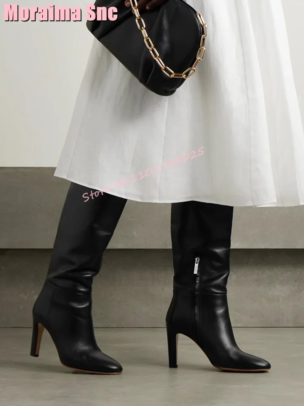 Punta a punta marrone pianura donna stivali lunghi Stiletto tacco alto donna stivali alti al ginocchio cerniera laterale moda autunno inverno 2024