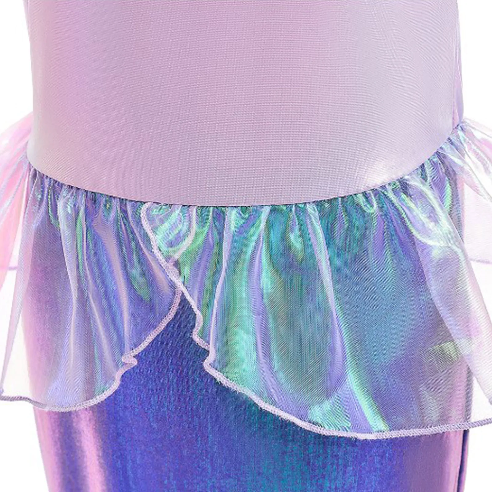 Kids Girls Shiny Metallic Mermaid Fishtail Skirt Costume Halloween Cosplay Sleeveless Flounce Peplum Dress Performance Dress