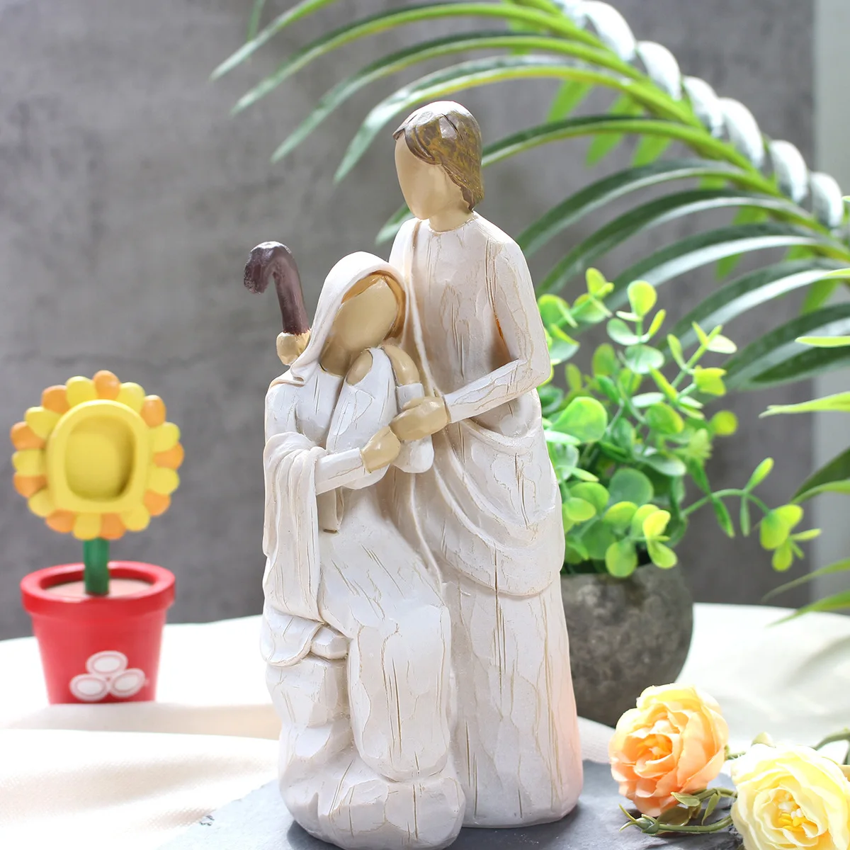 

Религиозные семейные фигурки Рождества из смолы в стиле ретро с ручной резьбой, рождественские украшения, поделки на день матери, украшение для дома, подарки