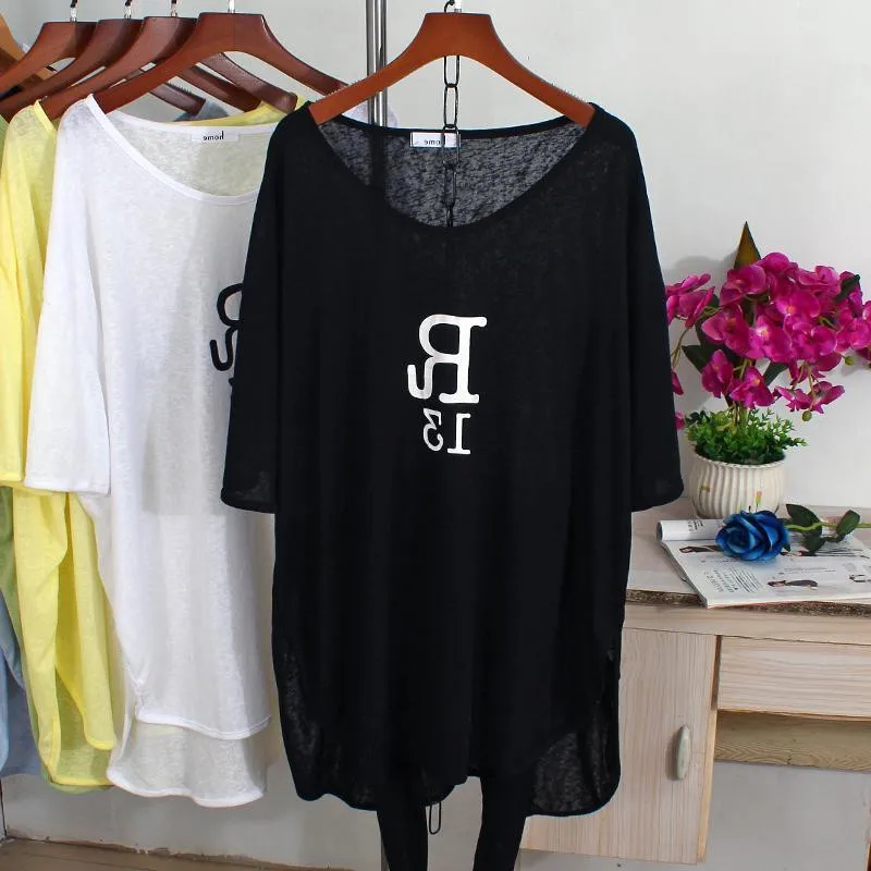 plus Size Women's Summer Top Ultra-Light Sexy See-Through Loose Midi Length Breathable Sunscreen INS Trendy V-Neck Short Sleeve