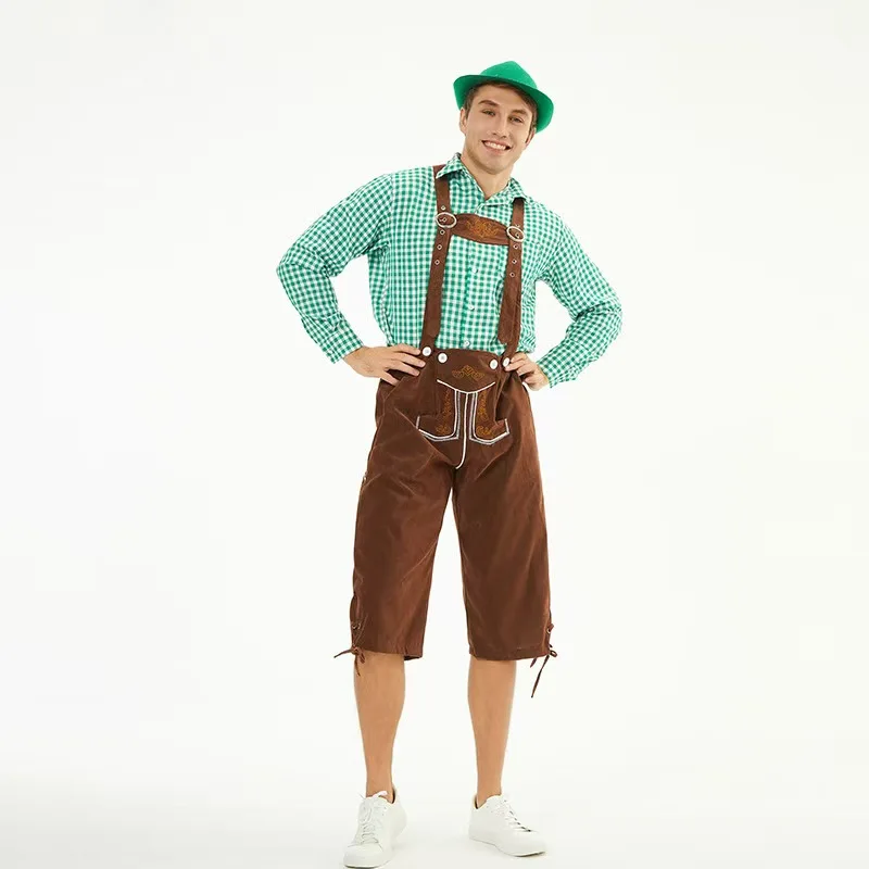 Disfraz de Festival de la cerveza alemana para hombre, conjunto de top, pantalones y sombrero, conjunto de disfraz de juego de rol