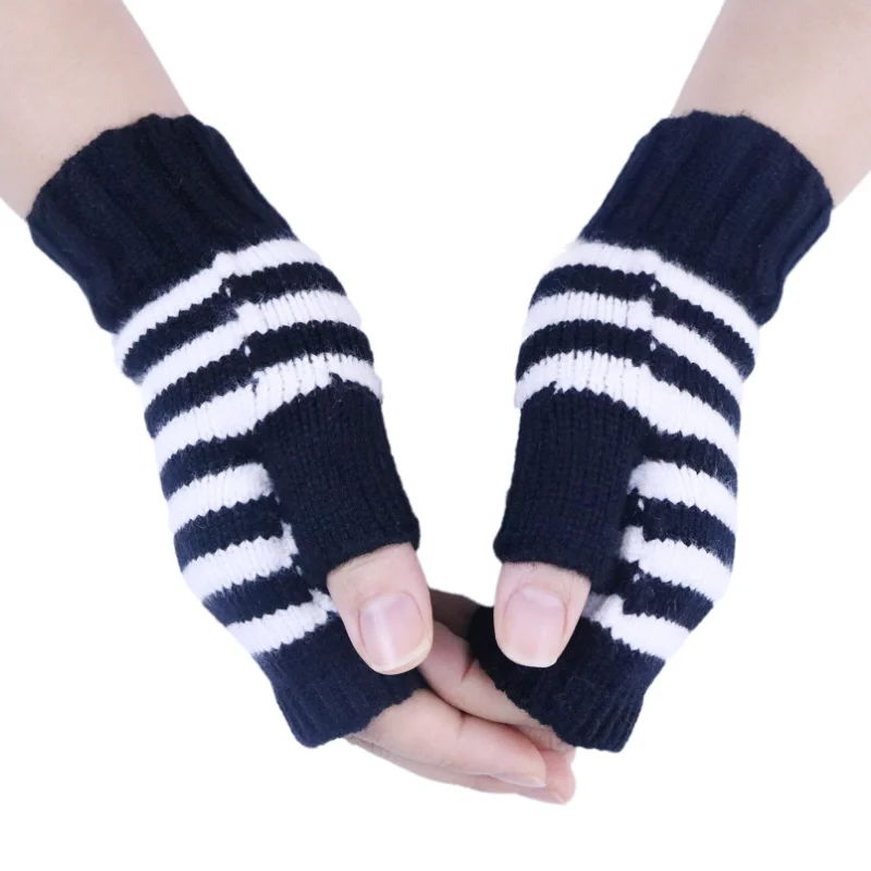 Sparsil Winter Knitted Arm Fingerless Gloves Woman Half Finger Hand Wrist Cashmere Glove Warm Thick Stretch Wool Mittens Warmers