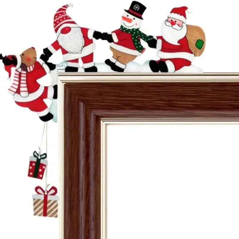 Adorno de esquina para puerta de Navidad de madera 2026, colgante de dibujos animados de Papá Noel, muñeco de nieve y reno, adorno para marco de puerta de Navidad para fiestas y hogar