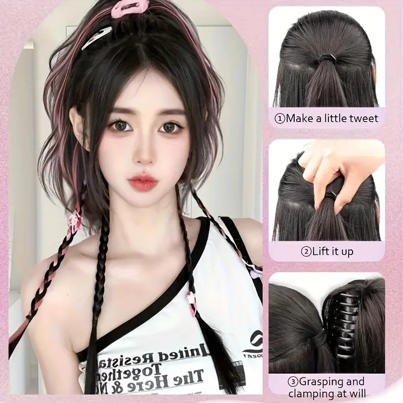 Short Curly Claw Clip Ponytail Extension - usage example