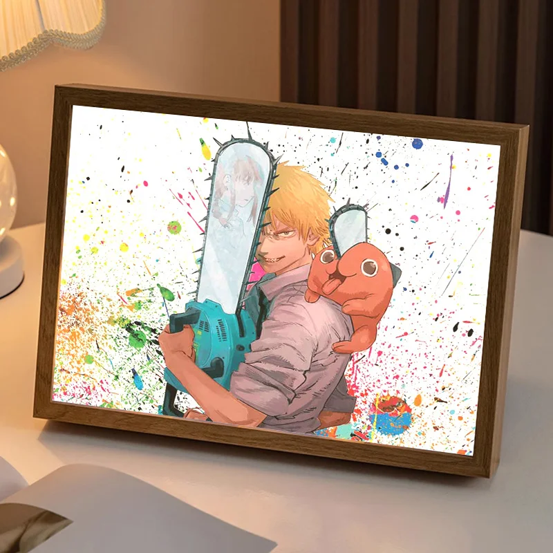 Motosserra homem led luz pintura anime figura denji pochita makima retrato desenho lâmpada decoração do quarto cartaz desenhar luz presente