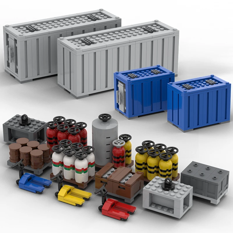 MOC Fuel Gas Tank Building Blocks Kit Wine Barrels Goods Container Forklift Bricks Toys Boys Gift