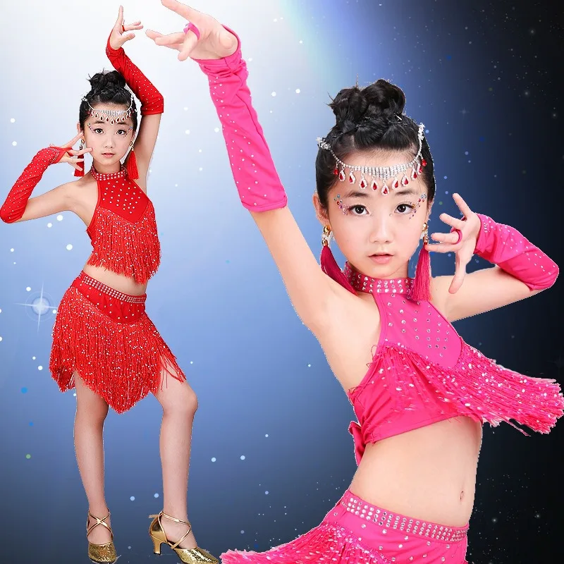 

Customized Children's Latin Dance Costume Festival Performance Dance Set Children's Day Performance Costume Tassel Skirt Women