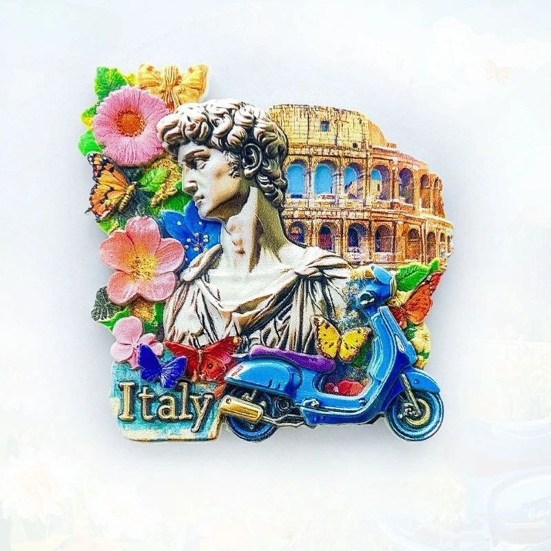 Italy David Colosseum Fridge Magnet - Iconic 3D E-Scooter Souvenir Unique Roman Holiday Gift for Travel & Art Lovers Decor