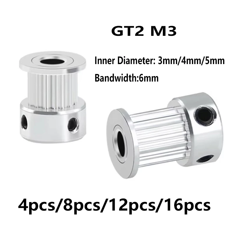 4 To 16 Pcs 16T GT2 Timing Pulley 3mm 4mm 5mm Bore Aluminum Double Flange With M3 Set Screws For 6mm 3D Printer Accessories Belt