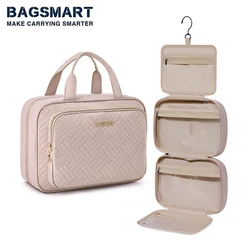 BAGSMART Hanging Toiletry Bag Travel Makeup Organizer borsa per cosmetici borsa per il trucco per articoli da toeletta a grandezza naturale