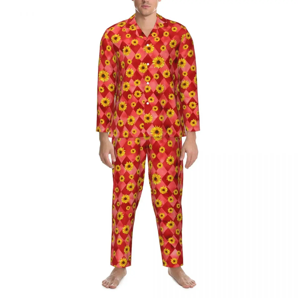 Sunflower Design Sleepwear Spring Red Skulls Casual Oversized Pajama Sets Mens Long Sleeves Soft Home Pattern Nightwear