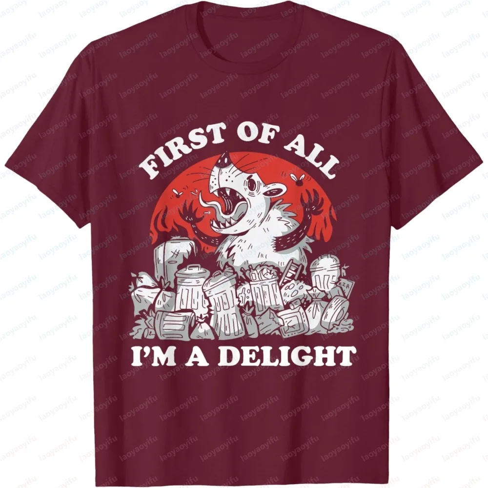 Summer Fashion Men Short Sleeve T-Shirt Funny Opossum First Of All I'm A Delight Graphic Tee Casual Breathable Daily Tops