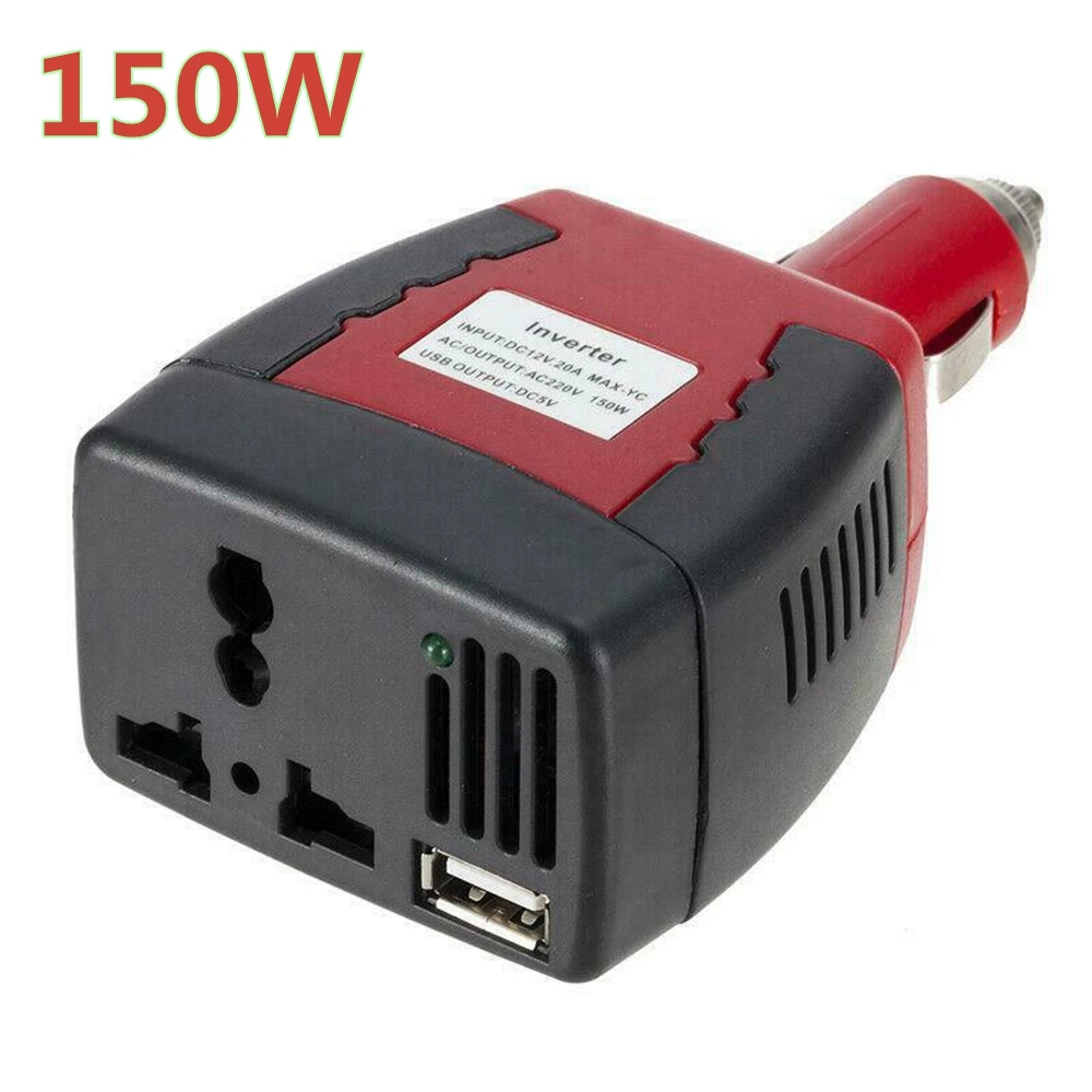 

Portable Cigarette Lighter Car Power Inverter 150W DC 12V To AC 220V With USB Ports 2.1A DC 5V Adapter Charger Splitter