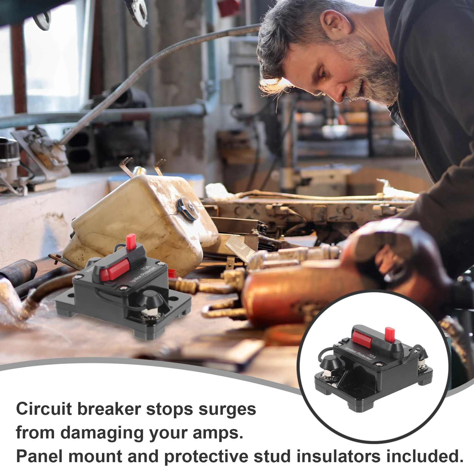 

12V 36V Auto Reset Circuit Breaker 70A Waterproof Dustproof Mini Fuse For Car Truck Rv Marine Trailer Panel Mount Power