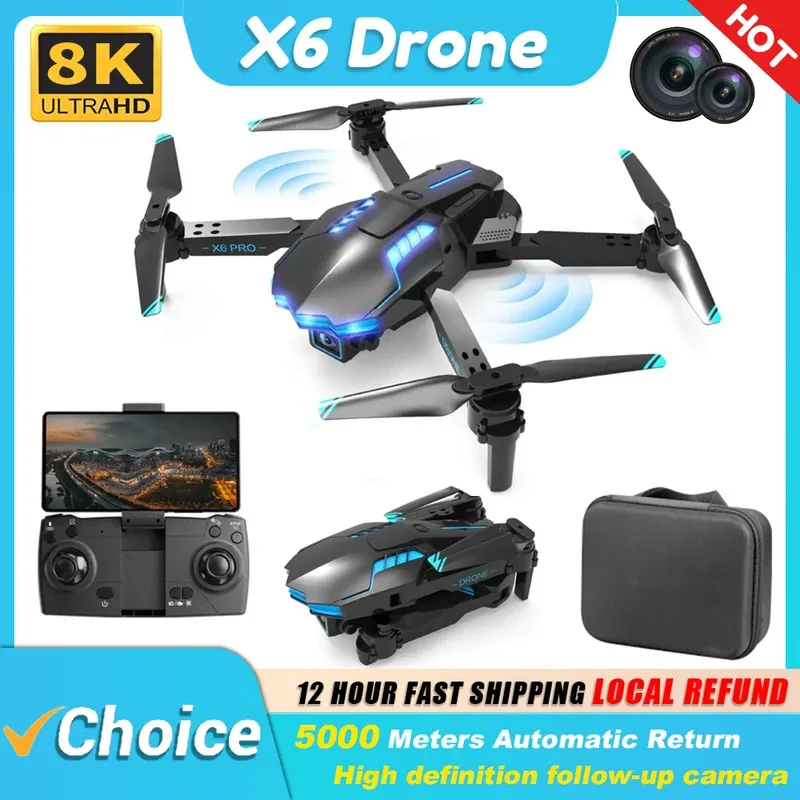 Drone X6 PRO dengan Kamera untuk Pemula, Kamera 4K HD, WIFI FPV, Drone RC 120 °   Mainan Quadcopter RC Lipat dengan Lensa yang Dapat Disesuaikan