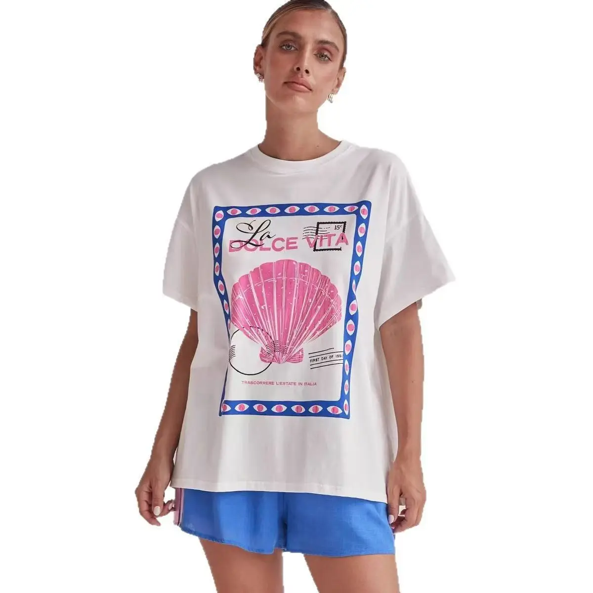 Italian Summer Vacation Style Printed Graphic T Shirts Women Casual La Dolce Vita Letter Short Sleeve Romantic Tshirts 2026