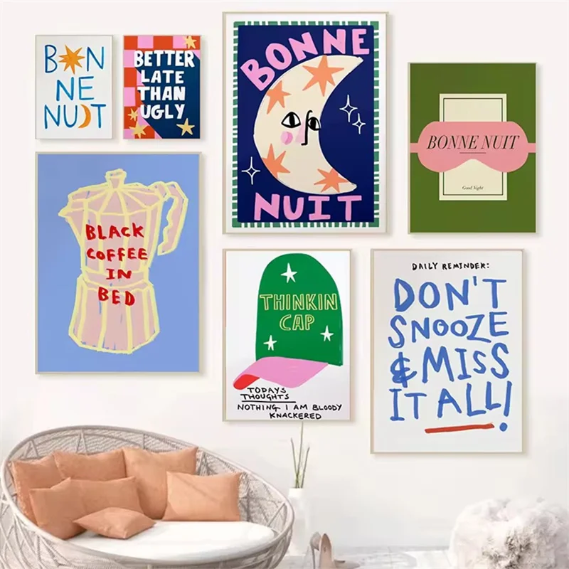 1 Stück rahmenlose lustige Zitat-Poster, Gute-Nacht-Poster, trendige Apartment-Drucke, skurrile Leinwandbilder, niedliche Schlafzimmer-Wandbilder, Kinderzimmer, Zuhause, Mädchen