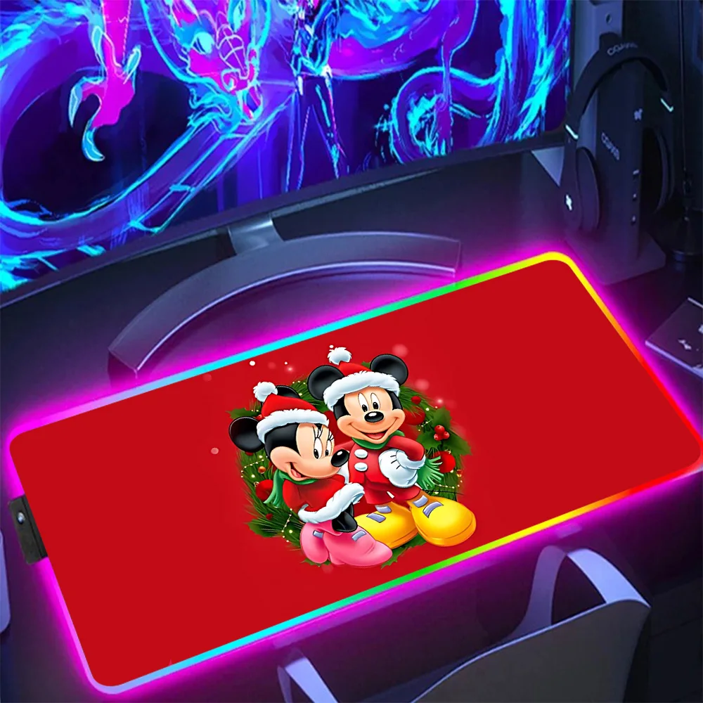 Christmas Disneies Mickey Minnie RGB Pc Gamer Keyboard Mouse Pad Mousepad LED Glowing Mouse Mats Rubber Gaming Computer Mausepad