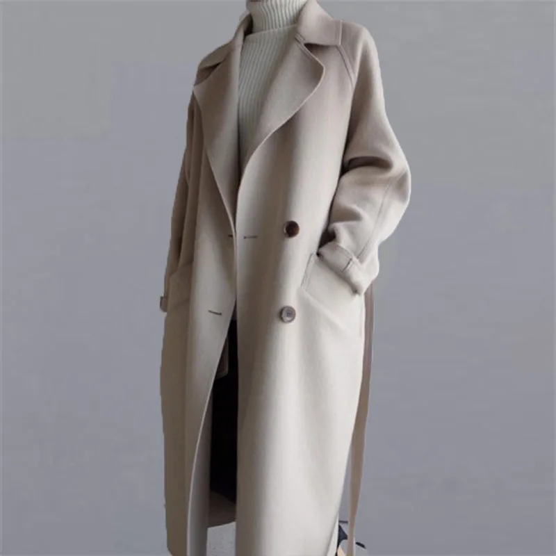 

Elegant Long Sleeve Maxi Woolen Jacket Coat Women'S Autumn Winter Tweed Thickened Korean Style Single Breasted Coat Harajuku