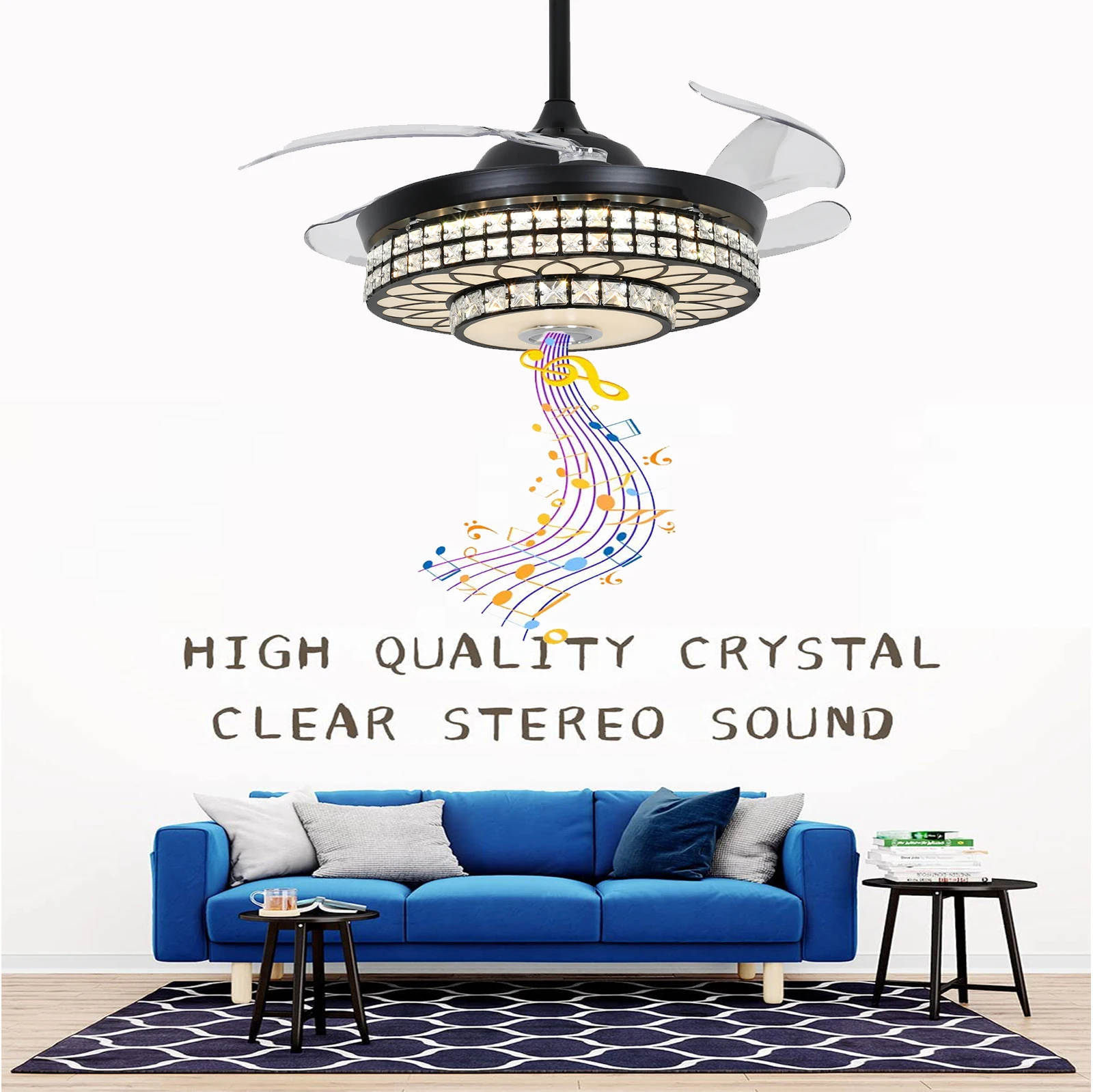 Imagem -03 - Remoto Led Ventilador de Teto Luz Home Decor Remoto Lustre Moderno Retrátil Bluetooth Music Speaker Cores de Cristal 42