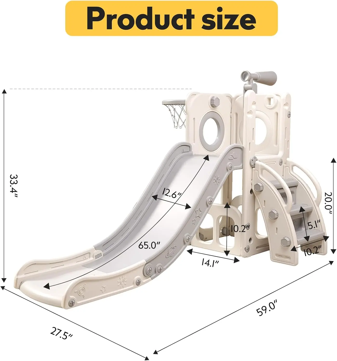 Zestaw do zabawy dla dzieci 6 w 1 z zjeżdżalnią, koszykiem do koszykówki, piłką i grają na rzucanie kółkami - zabawka dla maluchów do użytku wewnątrz i na zewnątrz