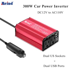 MEIND 300W Power Inverter DC 12V a AC 110V Inverter per auto con adattatore per auto Dual USB 5.4A