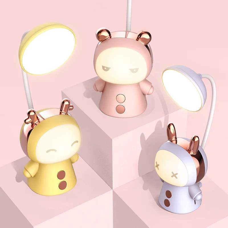 1pc Cartoon Desk Lamp Eye Protection Energy-saving Reading Lamp USB Charging Sleeping Night Light LED Table Lamp for Kids Gift