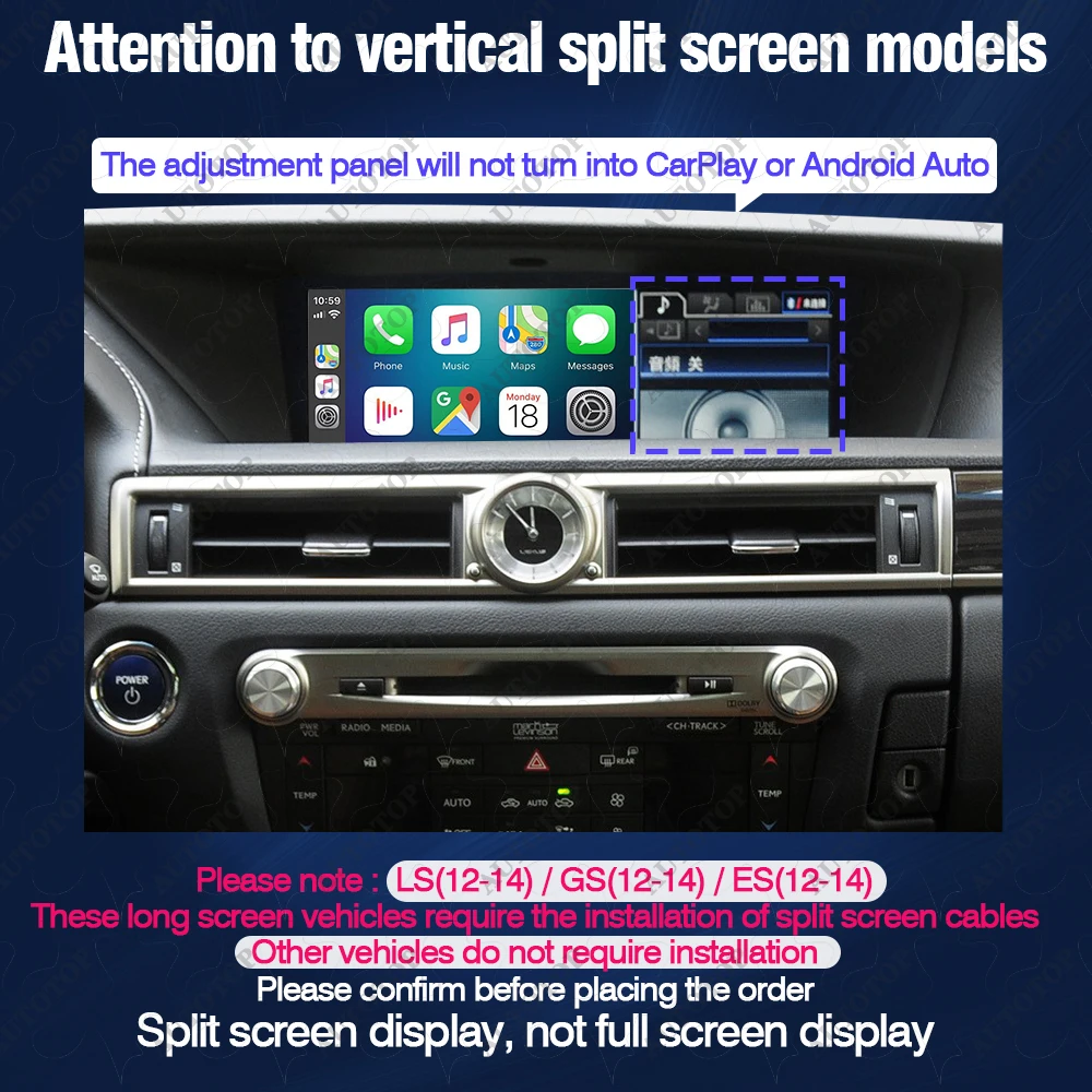 AUTOTOP Draadloze CarPlay Android Auto Decoder voor Lexus IS RX ES GS NX LS RC UX LC CT200h NX300 MirrorLink GPS Navigatiemodule