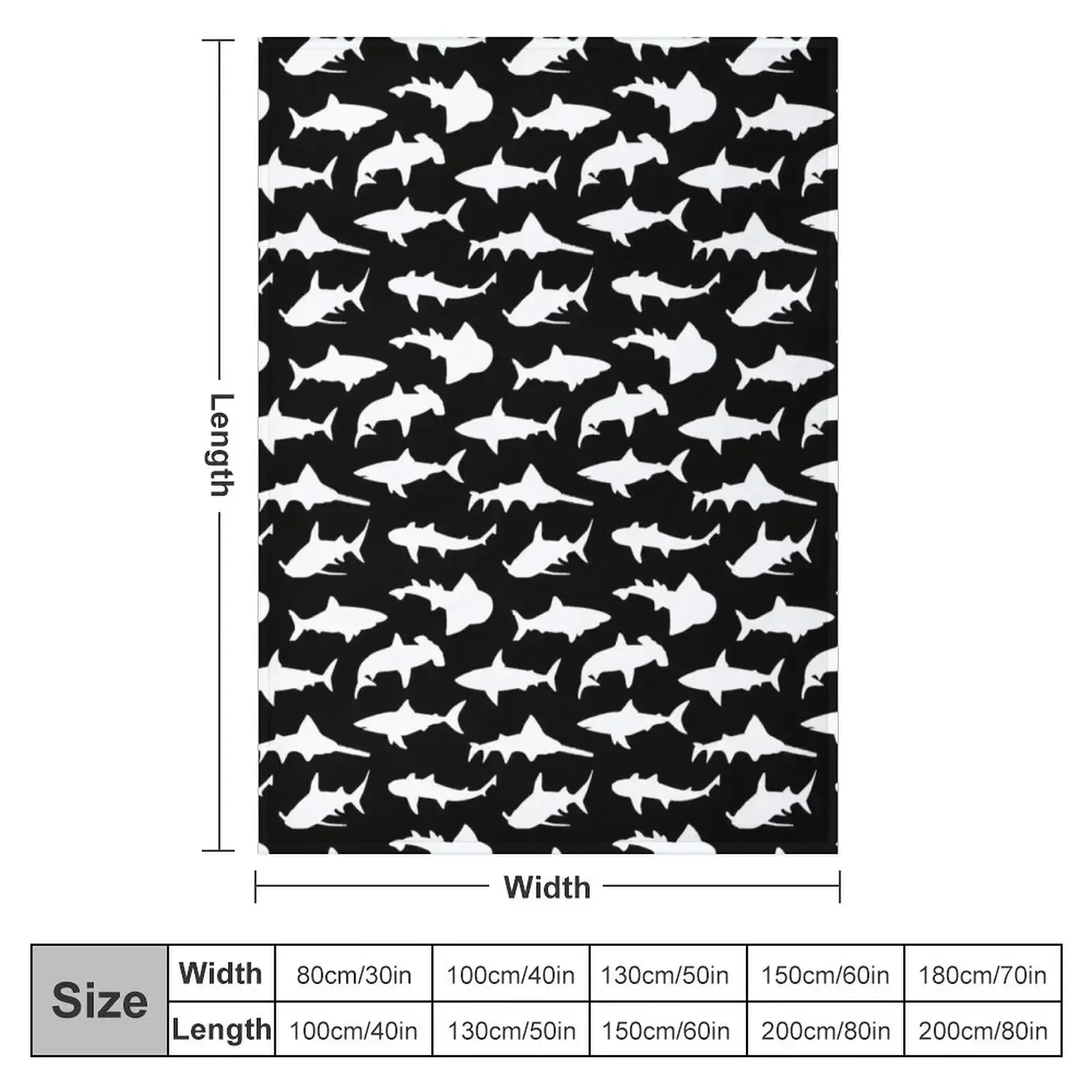 Sharks on Black Throw Blanket couch cozy soft plush fuzzy picnic outdoor blanket
