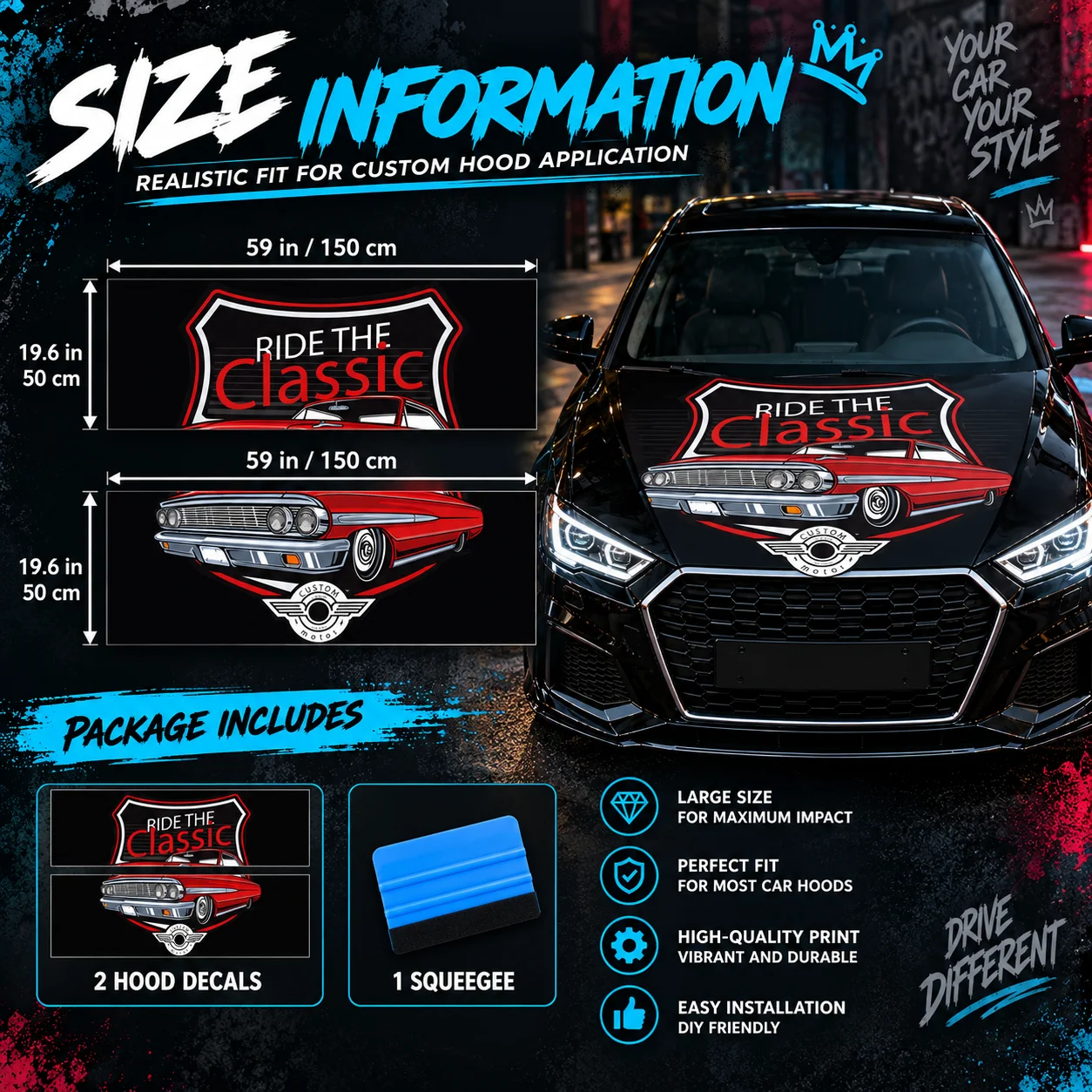 Custom Car Hood Sticker Vinyl - Outdoor Furniture Decor 评论和价格