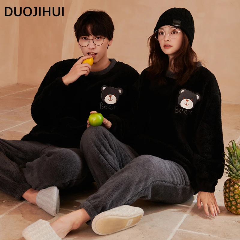 DUOJIHUI Sweet Two Piece Cute Printed Female Pajamas Set New Classic O-neck Pullover Loose Pant Simple Casual Pajamas for Women