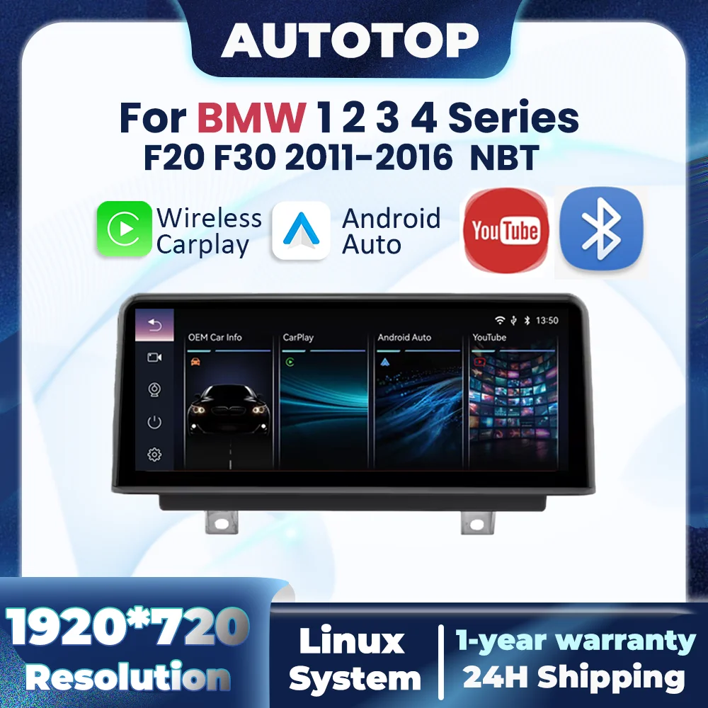Reproductor Multimedia Inalámbrico CarPlay Android Auto para Auto, Radio para BMW Serie 1 2 3 4 F20 F21 F22 F30 F31 F32 F33 F34 NBT YouTube GPS 1