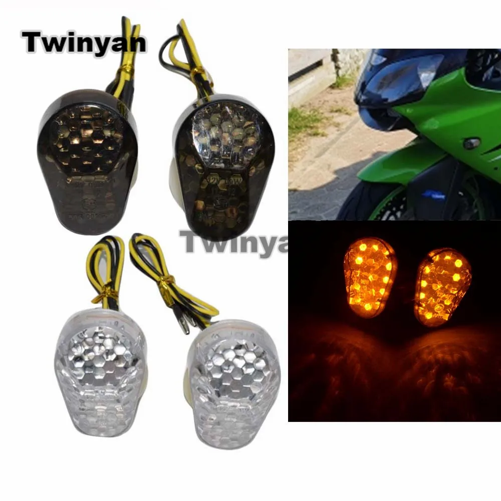 Clear/Smoke LED Flush Mount Turn Signals For Kawasaki Ninja ZX9R 1998-2003/ZX6R ZX636 1998-2004/ZX12R 2000-2005/ZX7R ZZR600