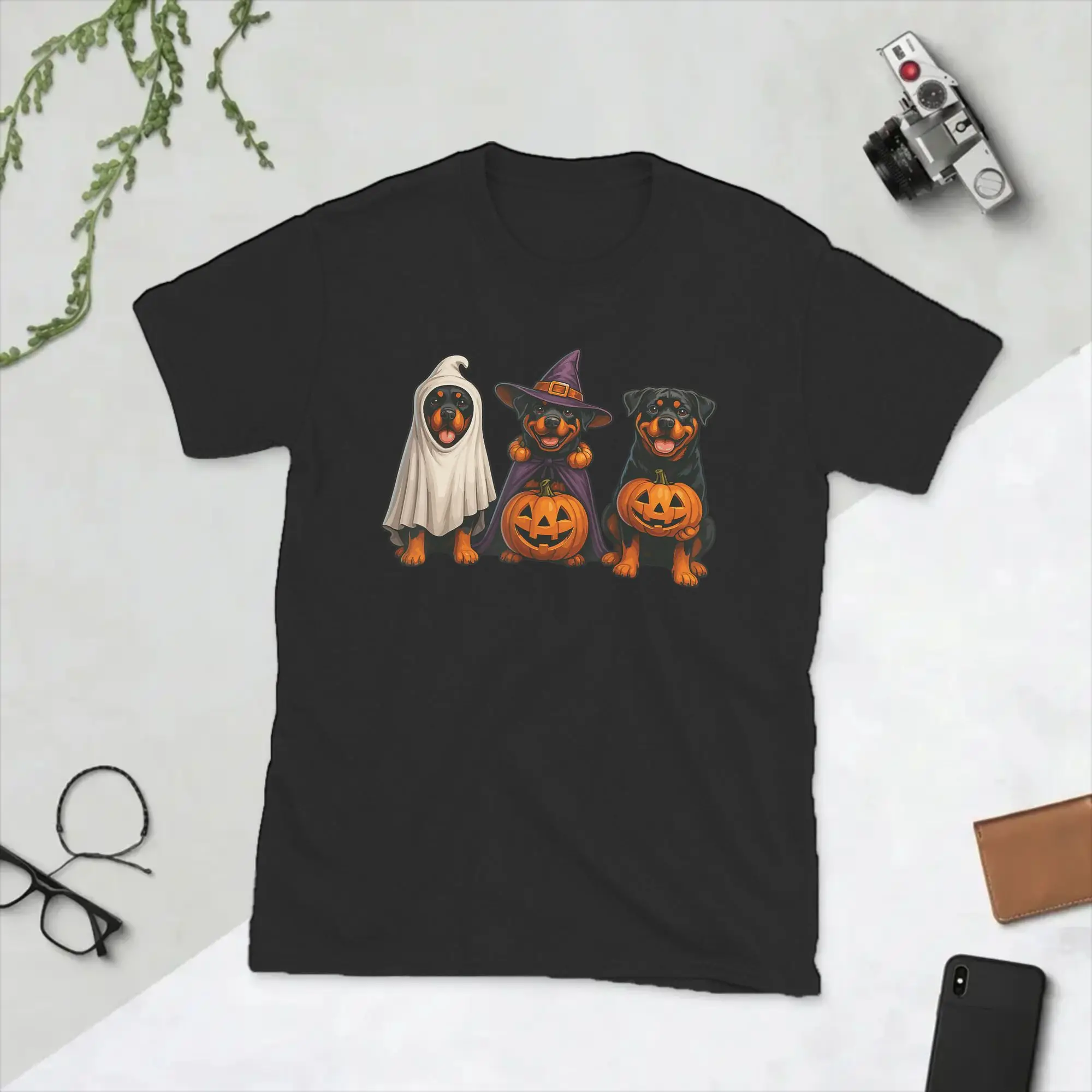 Funny Dog Ghost Cute Halloween Rottweiler T-Shirt for Men O Neck Pure Cotton T Shirts  Short Sleeve Tee Shirt Plus Size Clothing
