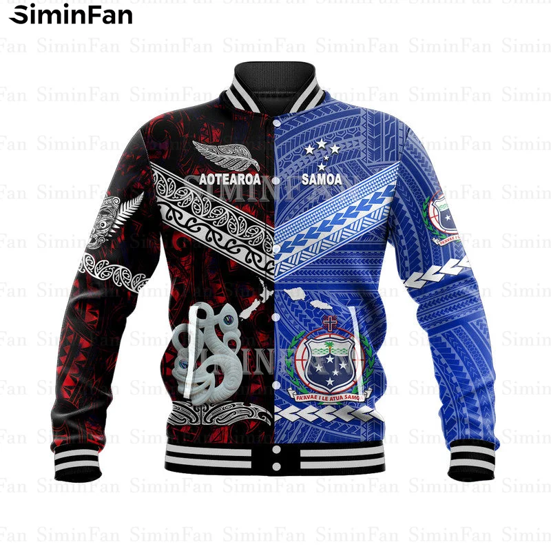 Samoa New Zealand Blue 3D Printed Men Baseball Bomber Jacket Male Button Coat Outwear Unisex Women Harajuku Varsity Streetwear